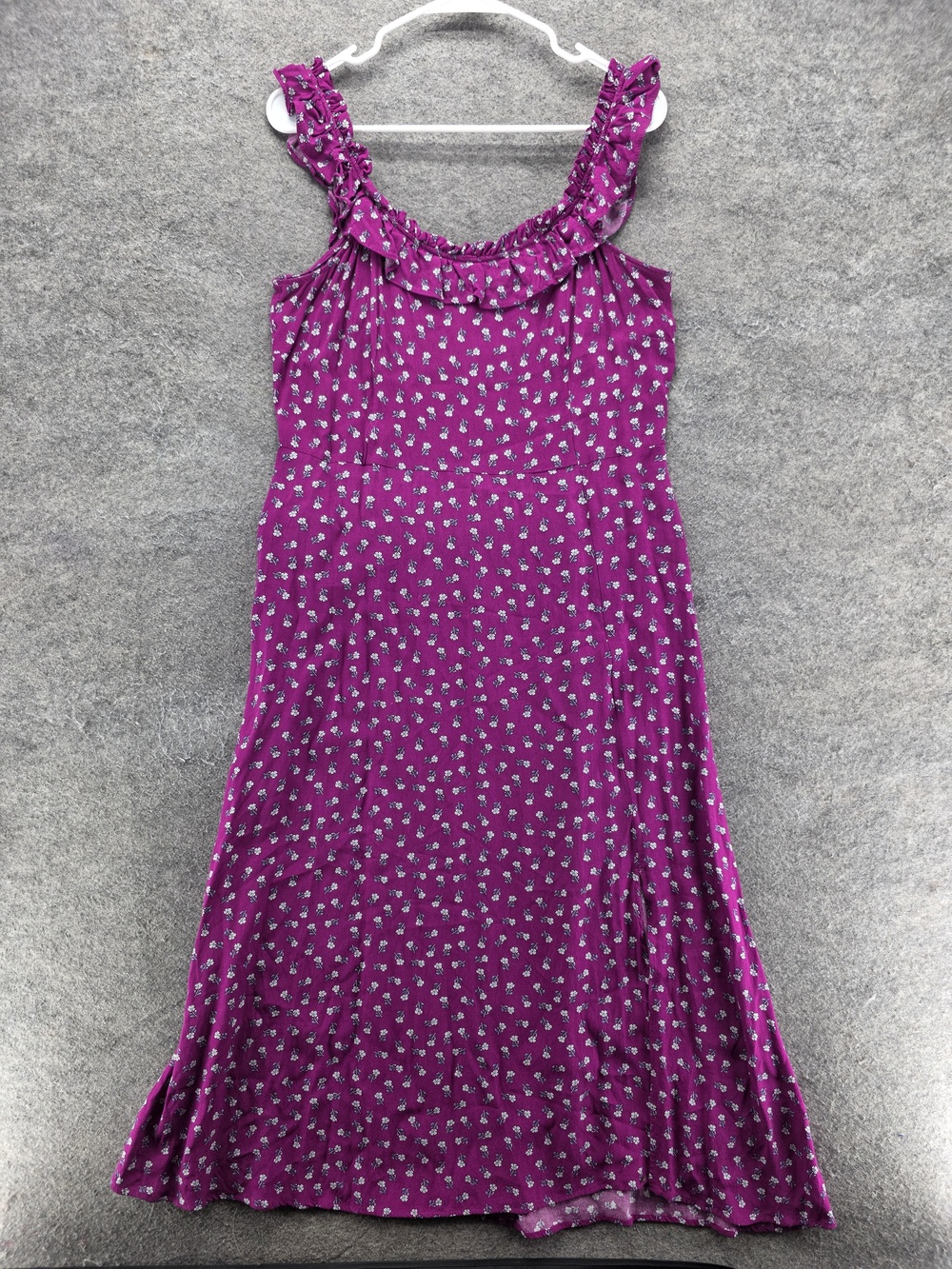 LOFT Dress Womens 10 Purple Floral Midi A-Line Sleeveless Ruffle Summer Sundress
